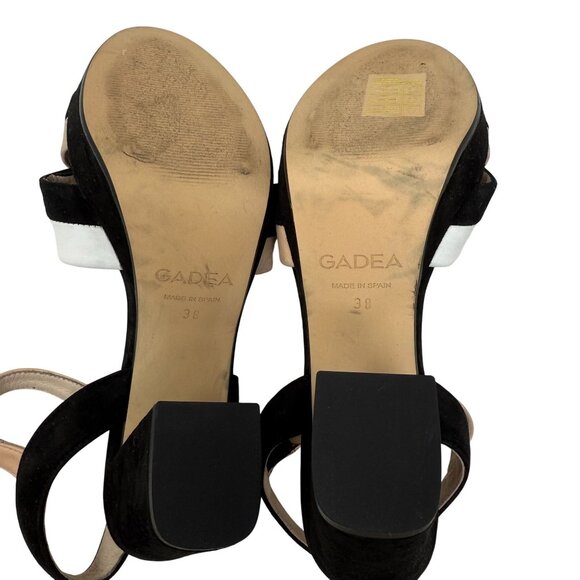 Gadea Sandal Womens Size 38 Black Beige White Suede Block Heel Made In Spain - Picture 4 of 9